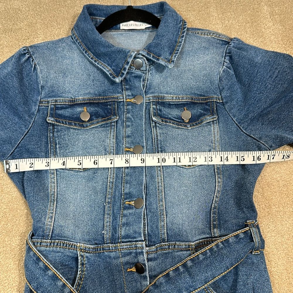 Avec Les Filles Denim Jumpsuit Shortsleeve Blue Cowgirl Cowboy Women Size 30 - Picture 4 of 11